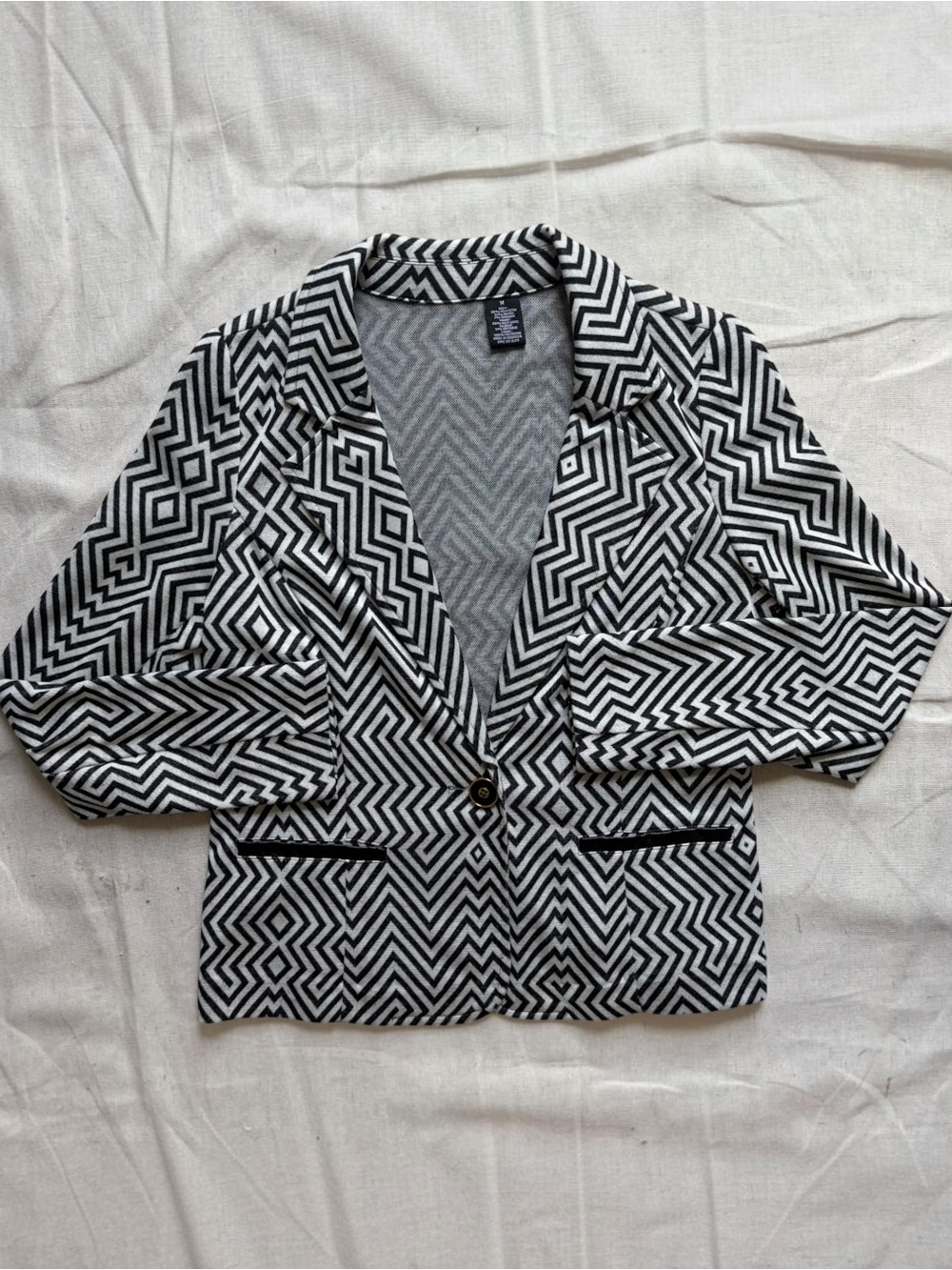 Retro Geometric Optical Illusion Single-Button Blazer - Size M